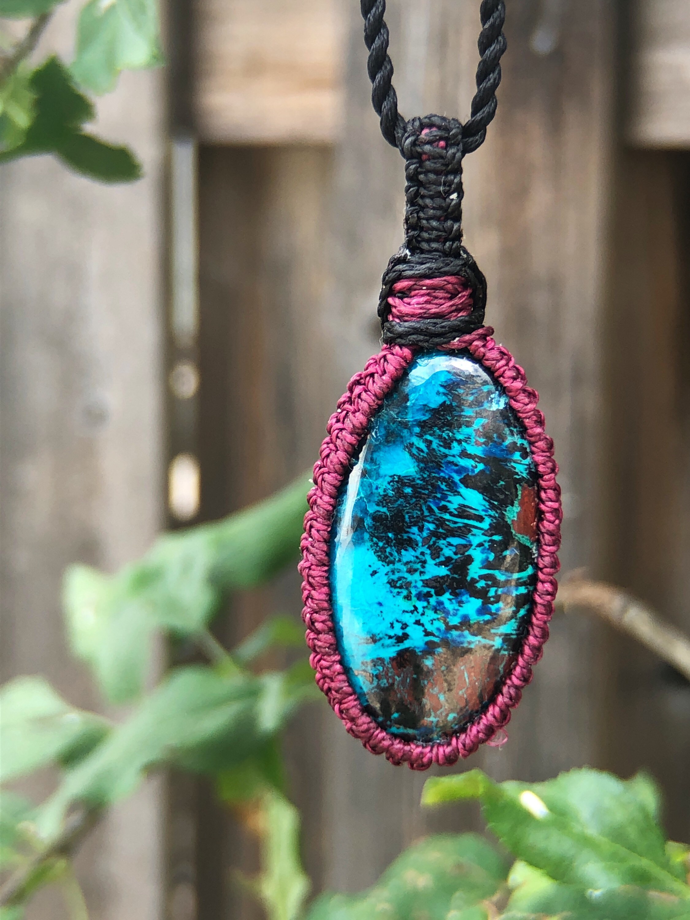 Shattuckite Pendant Necklace For Women, Shattuckite Necklace For Men, Macrame Necklace For Men, Macrame Gemstone Necklace, Surfer Necklace