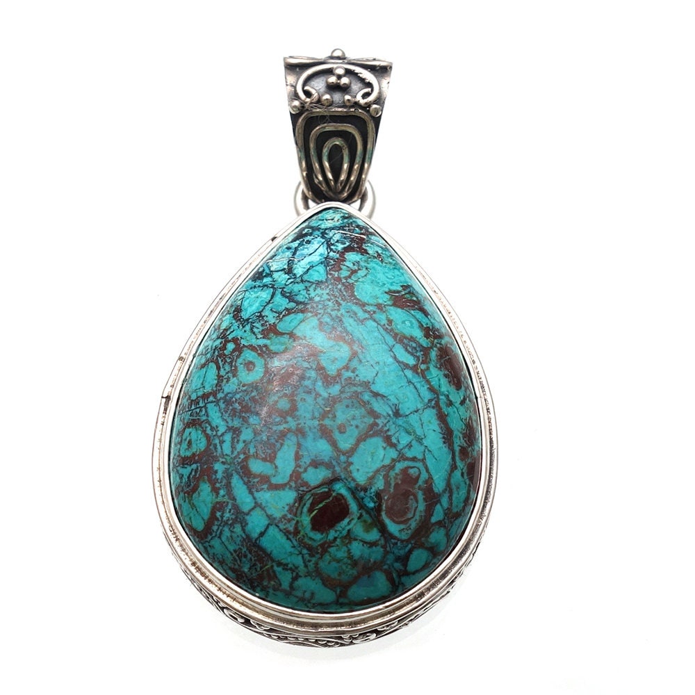 Shattuckite Pendant Ornate Blue Stone Metaphysical Jewelry Shattuckite Jewelry Birthday Gift