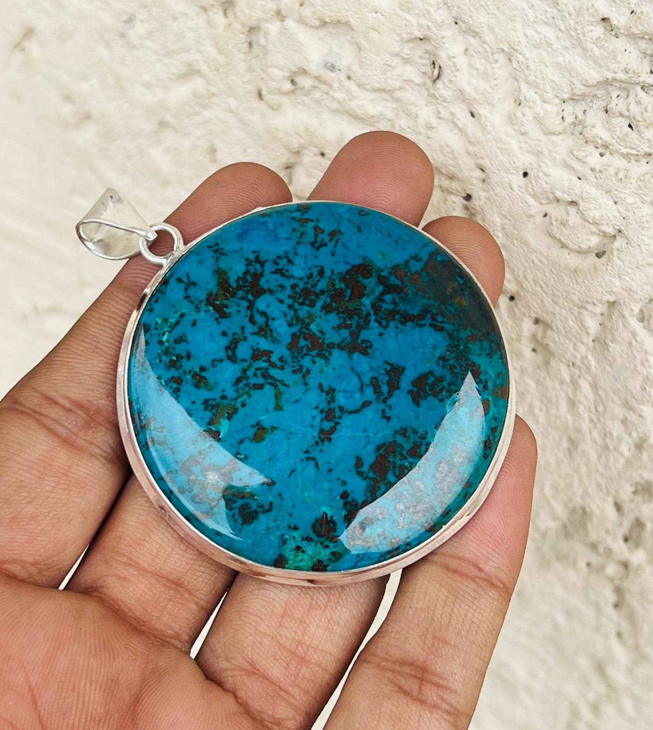 Round Shattuckite Gemstone Pendant 925 Sterling Silver Anniversary Pendant