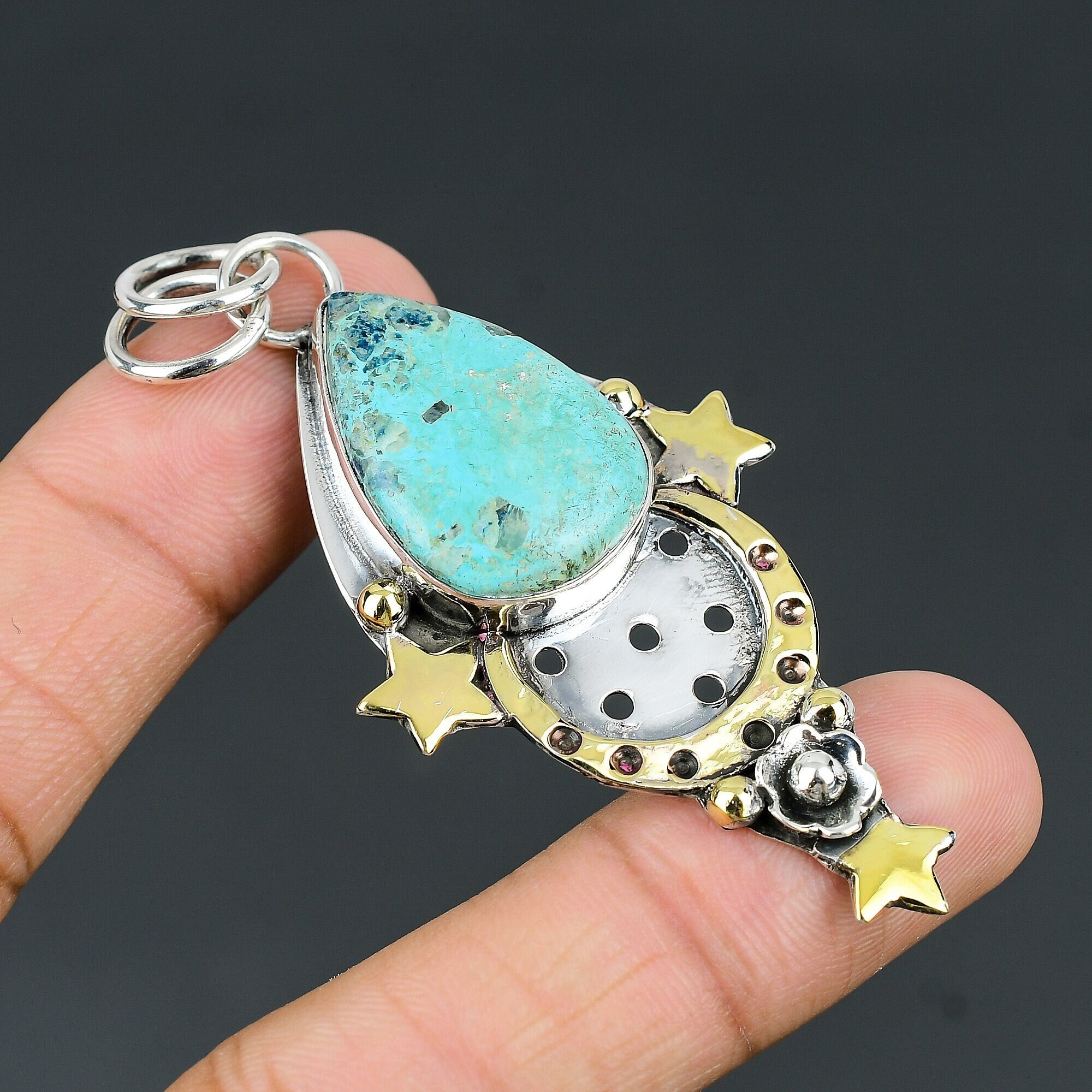 Shattuckite Star Pendant: 18k Gold Plated, 925 Sterling Silver