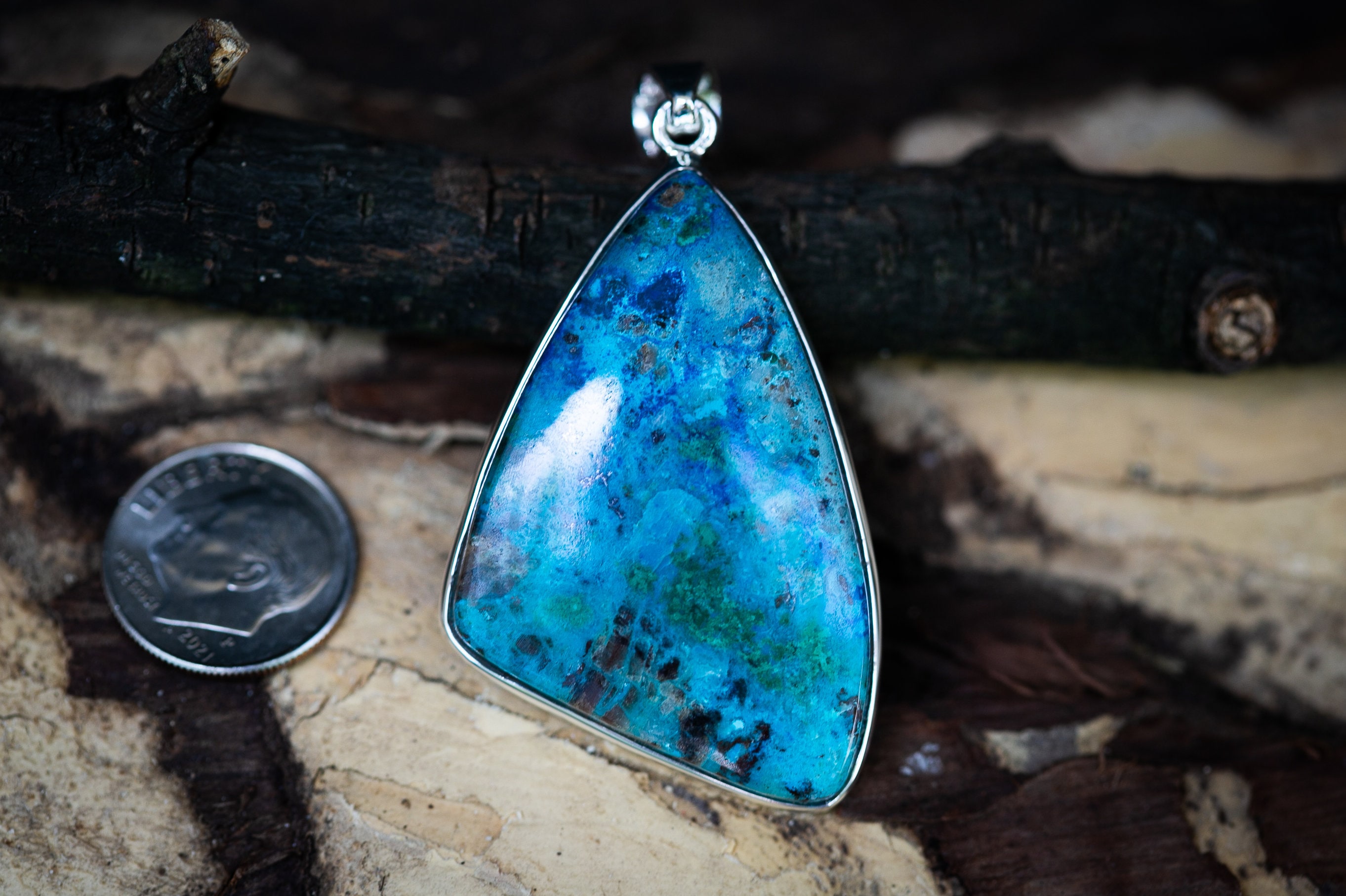 Shattuckite Sterling Silver Pendant: Healing Gemstone Jewelry