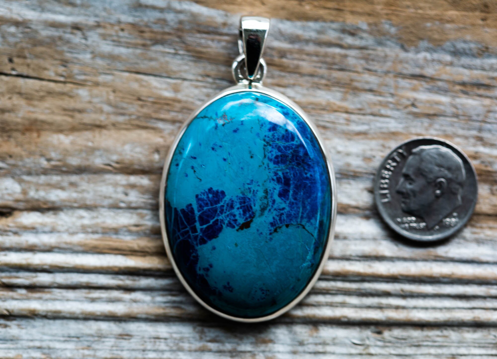 Shattuckite Sterling Silver Pendant - Healing Crystal Jewelry