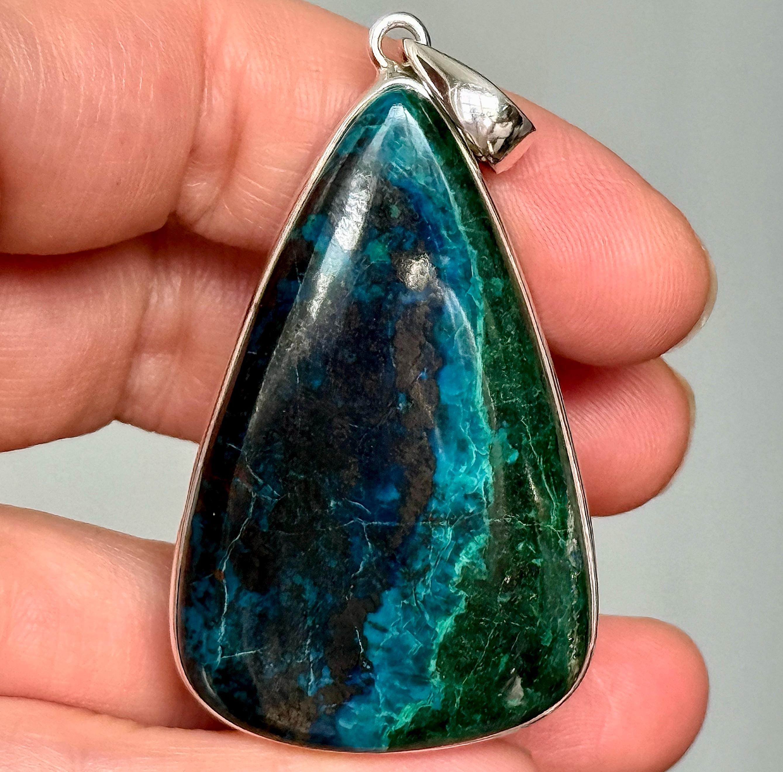 Shattuckite Sterling Silver Pendant: Teardrop Gemstone Necklace