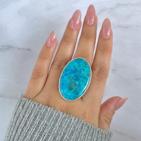 Shattuckite Adjustable Ring / 925 Sterling Silver / Healing Gemstone / Gifts For Her / Oval Cab / Shattuckite Statement Ring / Stk-r-59.