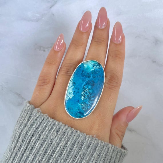 Shattuckite Adjustable Ring / 925 Sterling Silver / Healing Gemstone / Gifts For Her / Oval Cab / Shattuckite Statement Ring / Stk-r-54.