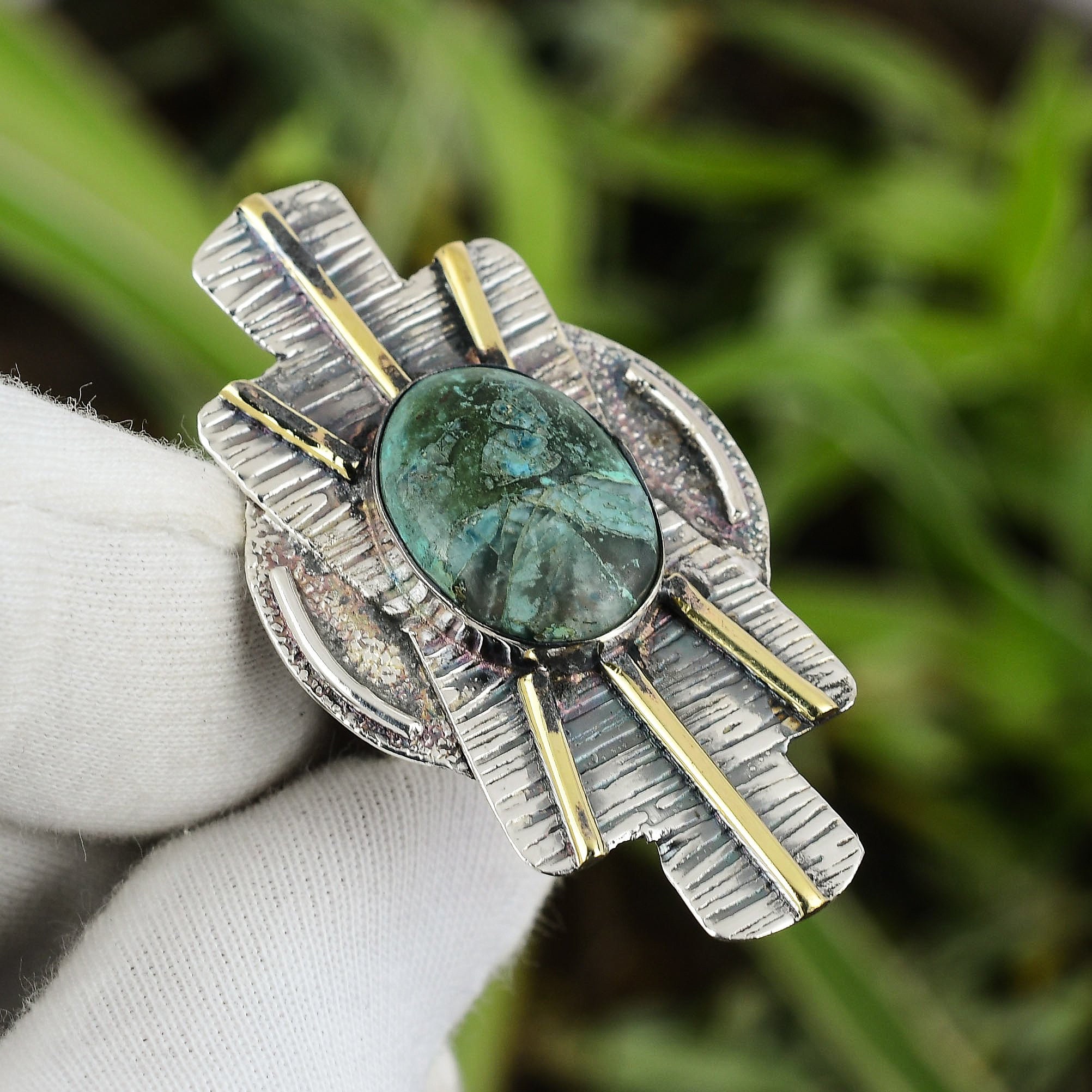 Handmade Shattuckite Ring: 18k Gold Plated Sterling Silver, Size 7.25