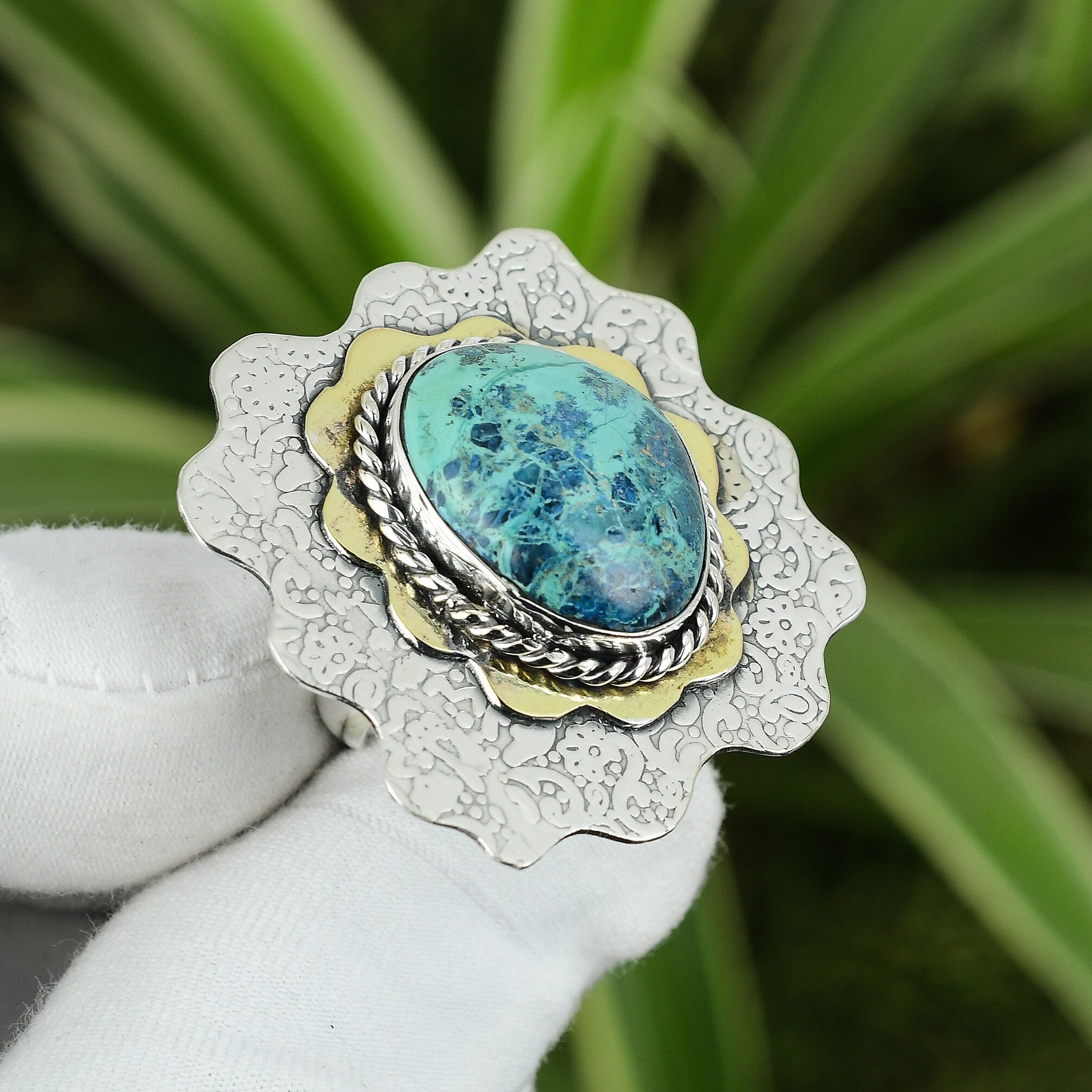 Handmade Shattuckite Ring: 925 Sterling Silver Adjustable Band