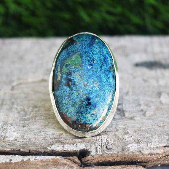 Shattuckite Sterling Silver Ring: Boho Minimalist Jewelry