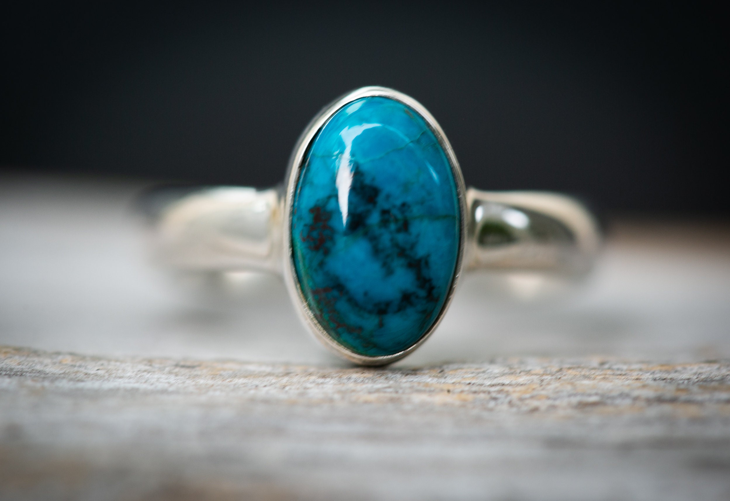 Shattuckite Sterling Silver Ring - Oval Gemstone, Size 7
