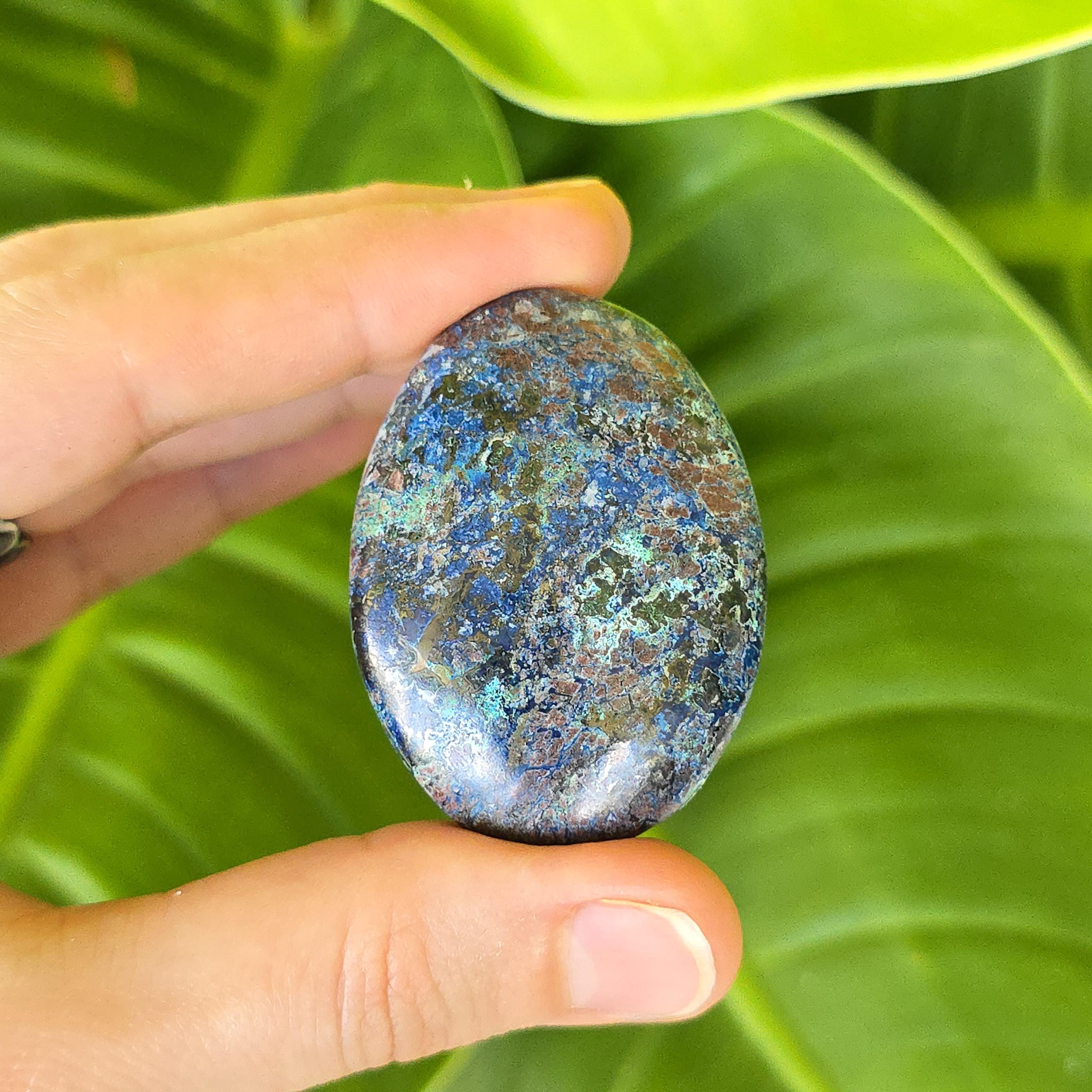 Shattuckite Palm Stone – Natural Blue Green Worry Stone Shattuckite Palm Stone – Natural Blue Green Worry Stone