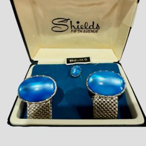 Shield’s Fifth Avenue Wrap Cuff Links and Tie Tack - Blue Stones