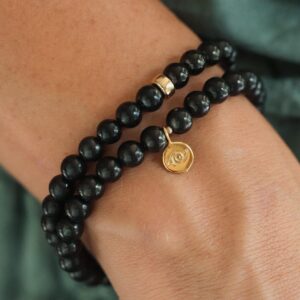 14K GOLD Shungite 6mm-EMF Protection [EBSM1099] Top Quality Stone EMF Protection | Spiritual Cleansing | Detox Bracelet