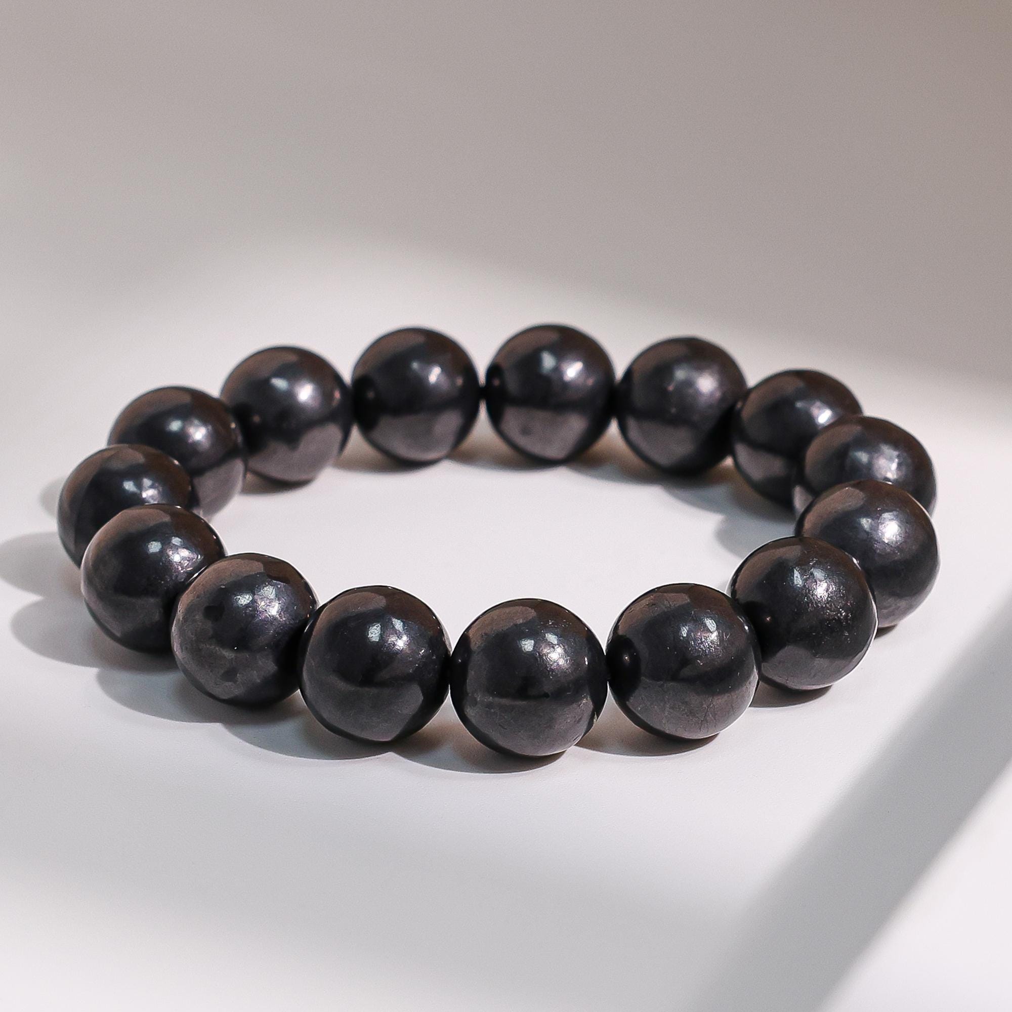 14mm Genuine Natural Onxy Black Shungite A Round Big Size Beads Gemstone Bracelet For Man And Woman,healing Crystal Bracelet
