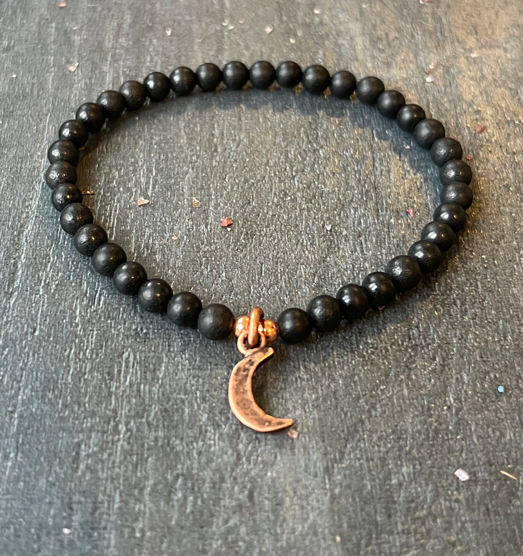 4mm Russian Shungite Moon Wrist Mala // Root Chakra Support - Stimulates Energy Flow - Emf Shield - Wonderfully Protective 4mm Russian Shungite Moon Wrist Mala // Root Chakra Support - Stimulates Energy Flow - Emf Shield - Wonderfully Protective