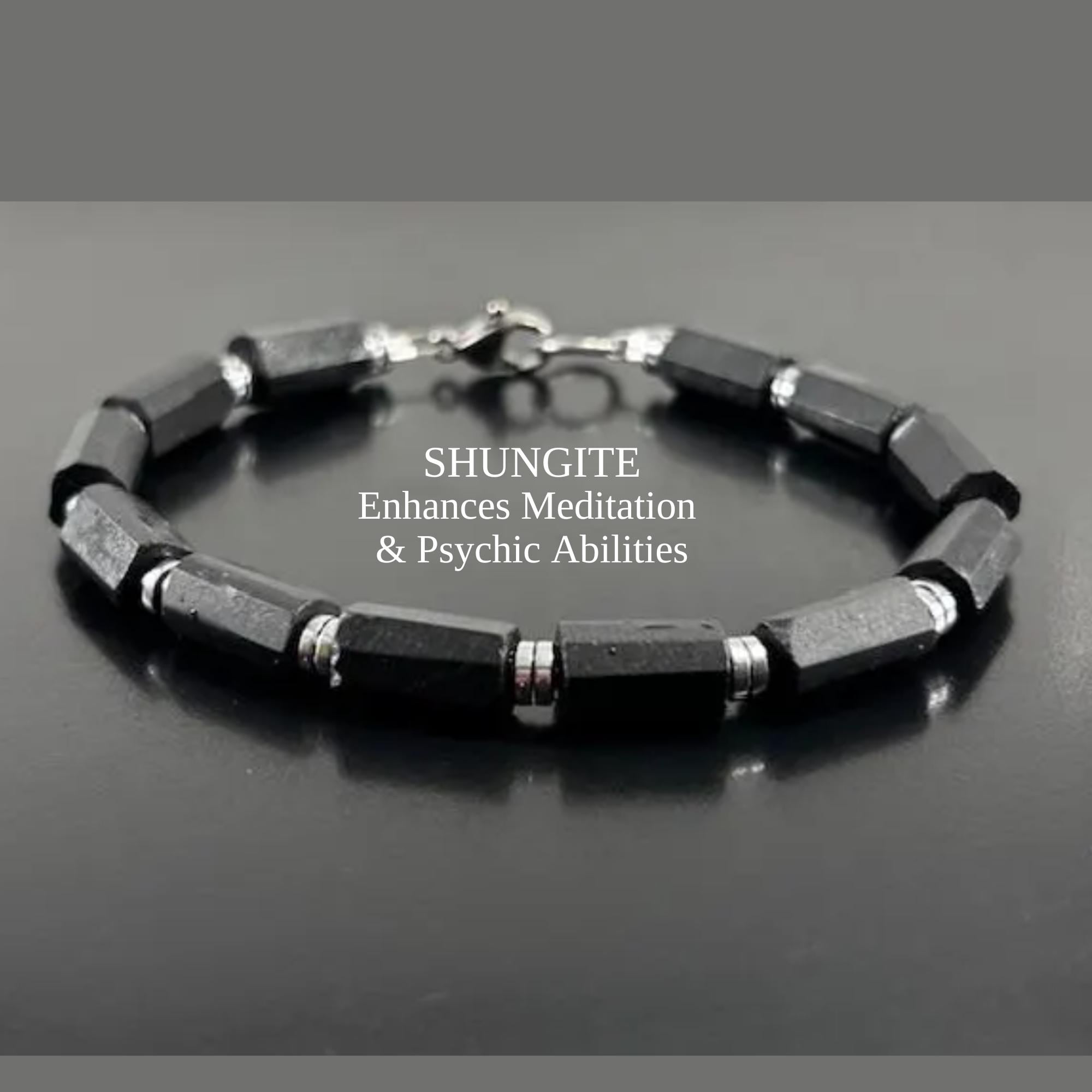Shungite Bracelet: 8mm Beaded Gemstone, Meditation Jewelry