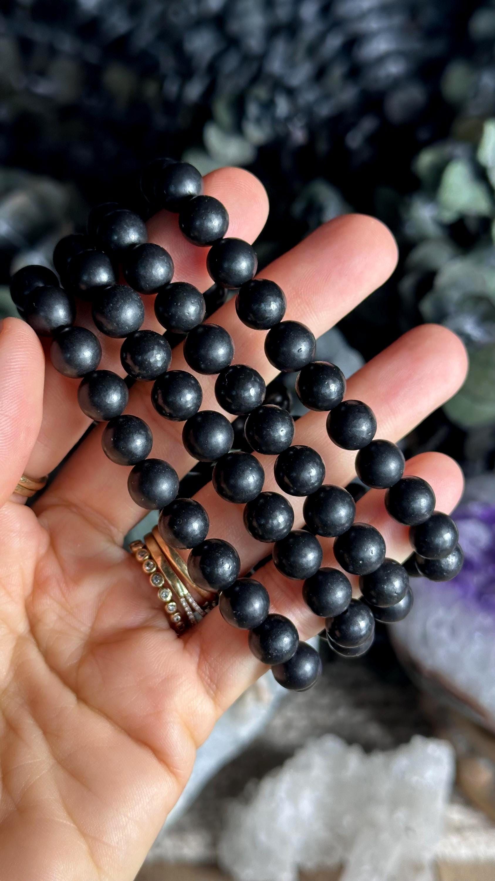 8mm Genuine Shungite Bracelet: Emf Protection Crystal