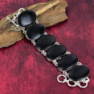 Shungite Bracelet, 925 Sterling Silver Bracelet, Adjustable Chain Bracelet, Gemstone Bracelet, Handmade Jewelry, Anniversary Gifts.