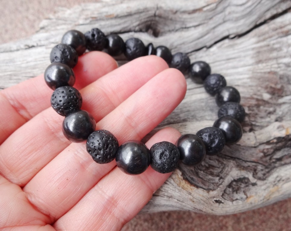 Shungite And Lava Healing Bracelet, Mens Jewelry Gift, Ready For Ship, Emf Protection Stones, Gemstone Bracelet, Gift For Her, Him