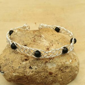 Celtic Knot Shungite Cuff Bracelet. Reiki Jewelry Uk. Silver Filled Wire Wrap Adjustable Bracelet
