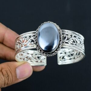 Shungite Cuff Bracelet: Handmade 925 Sterling Silver Adjustable Bangle