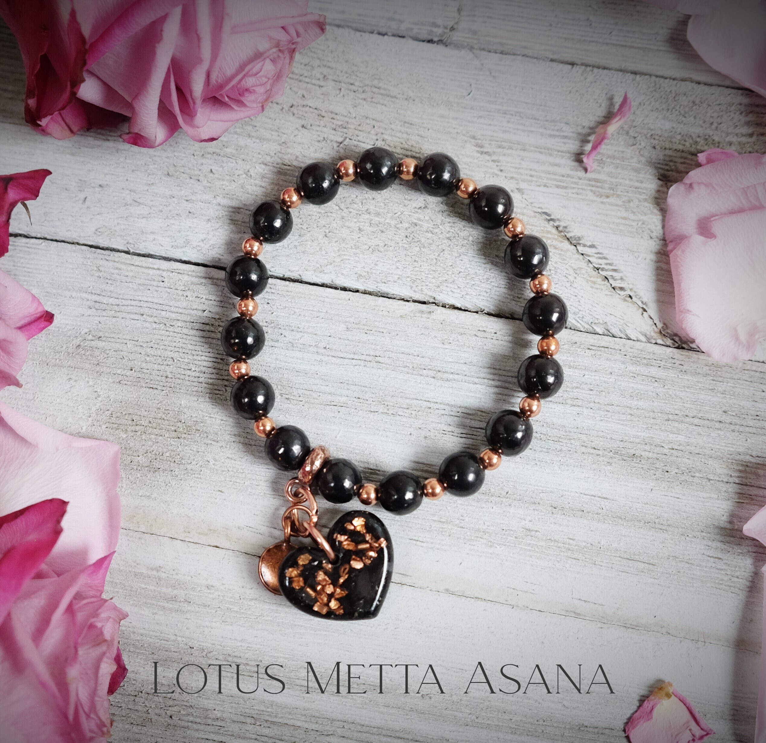 Elite Noble Shungite Copper Orgonite Charm 6mm, 8mm, 10mm, 12mm Bracelet Petrovsky Heart Charm Bracelet Anti-emf 5g