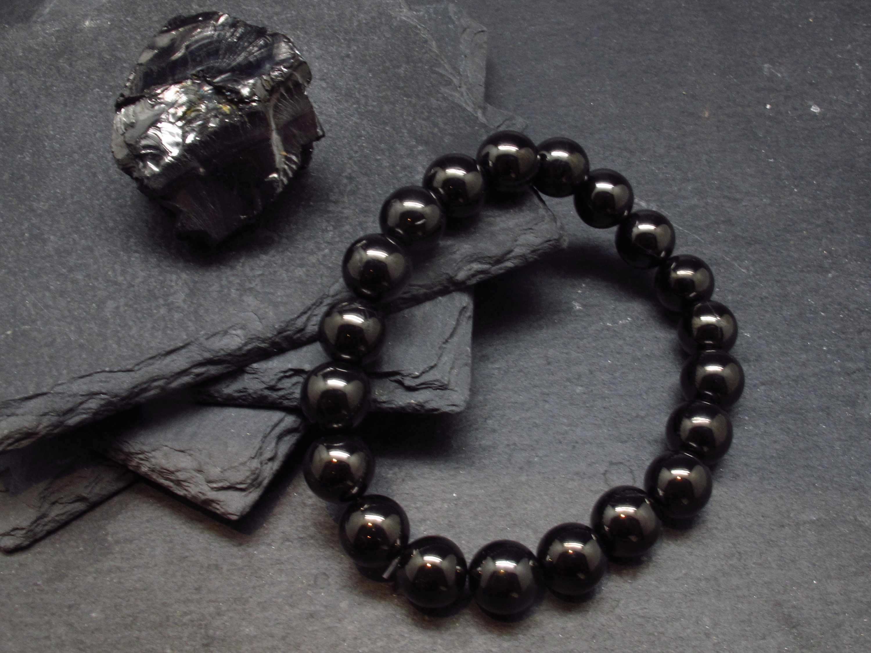 Elite Noble Shungite Genuine Bracelet ~ 7 Inches  ~ 10mm Round Beads