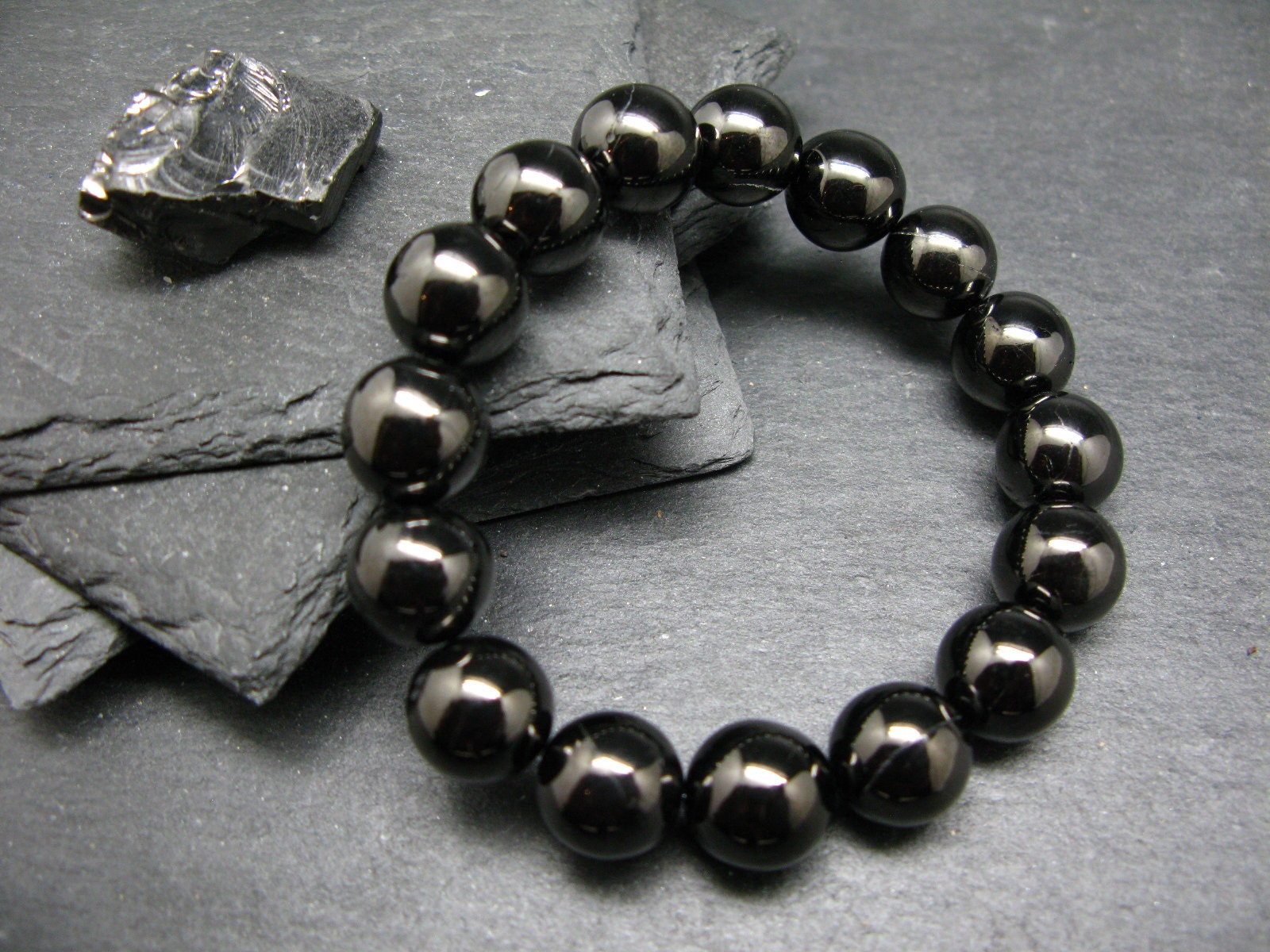 Elite Noble Shungite Genuine Bracelet ~ 7 Inches  ~ 12mm Round Beads