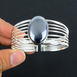 Shungite Gemstone Cuff Bracelet: Handmade 925 Sterling Silver Bangle