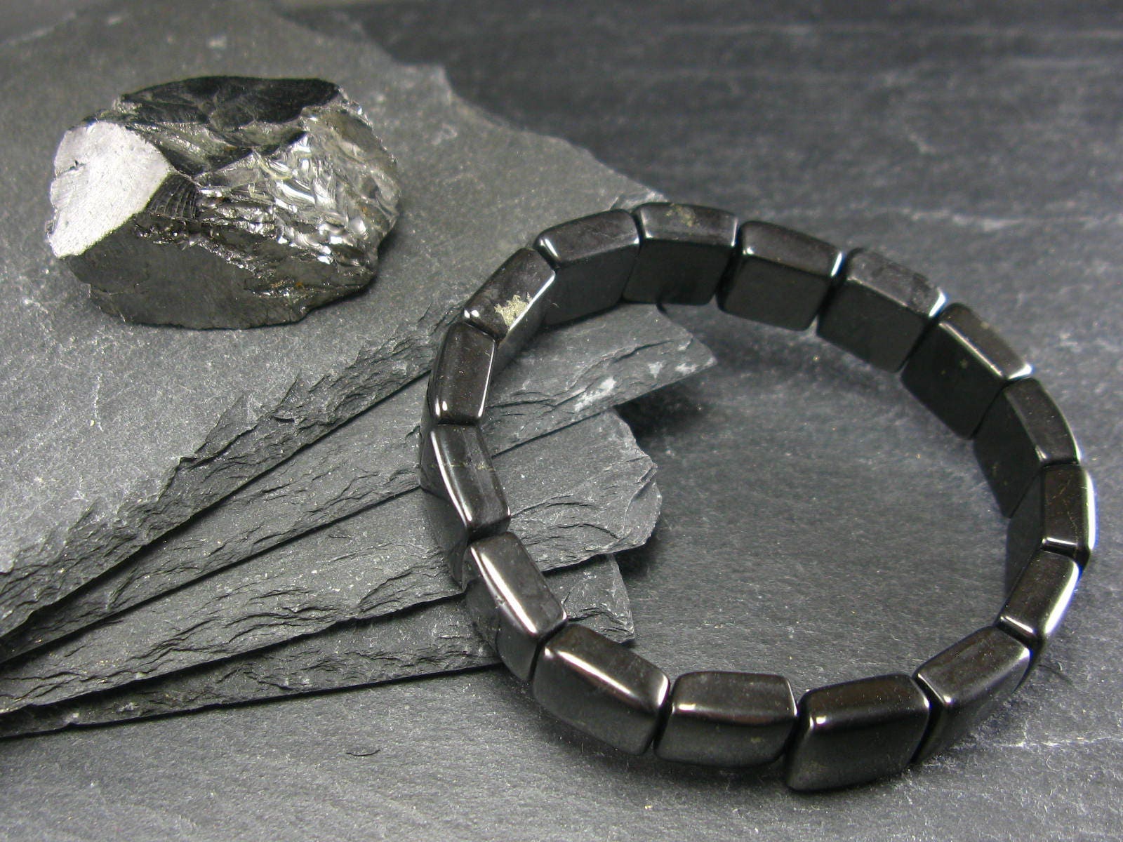 Shungite Genuine Bracelet ~ 7 Inches ~ 12mm Square Beads
