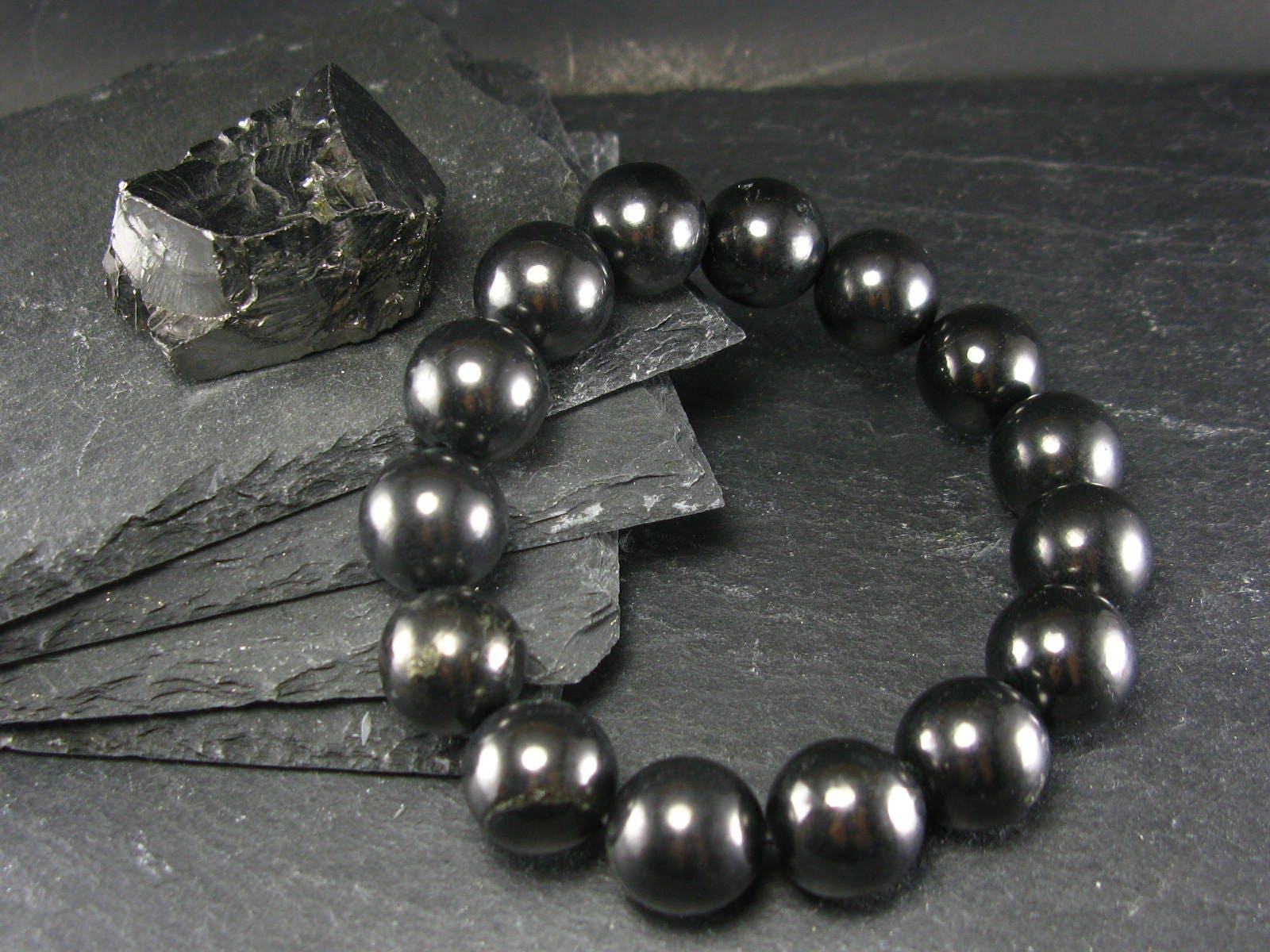 Shungite Genuine Bracelet ~ 7 Inches ~ 14mm Round Beads Shungite Genuine Bracelet ~ 7 Inches ~ 14mm Round Beads