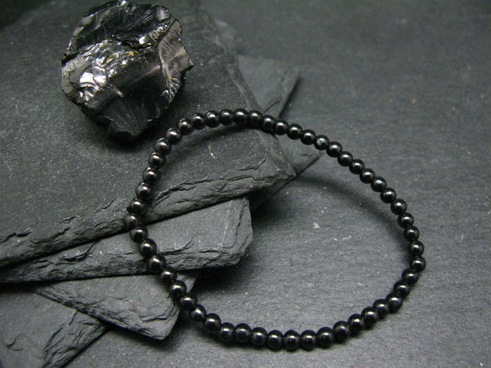 Shungite Genuine Bracelet ~ 7 Inches ~ 4mm Round Beads Shungite Genuine Bracelet ~ 7 Inches ~ 4mm Round Beads