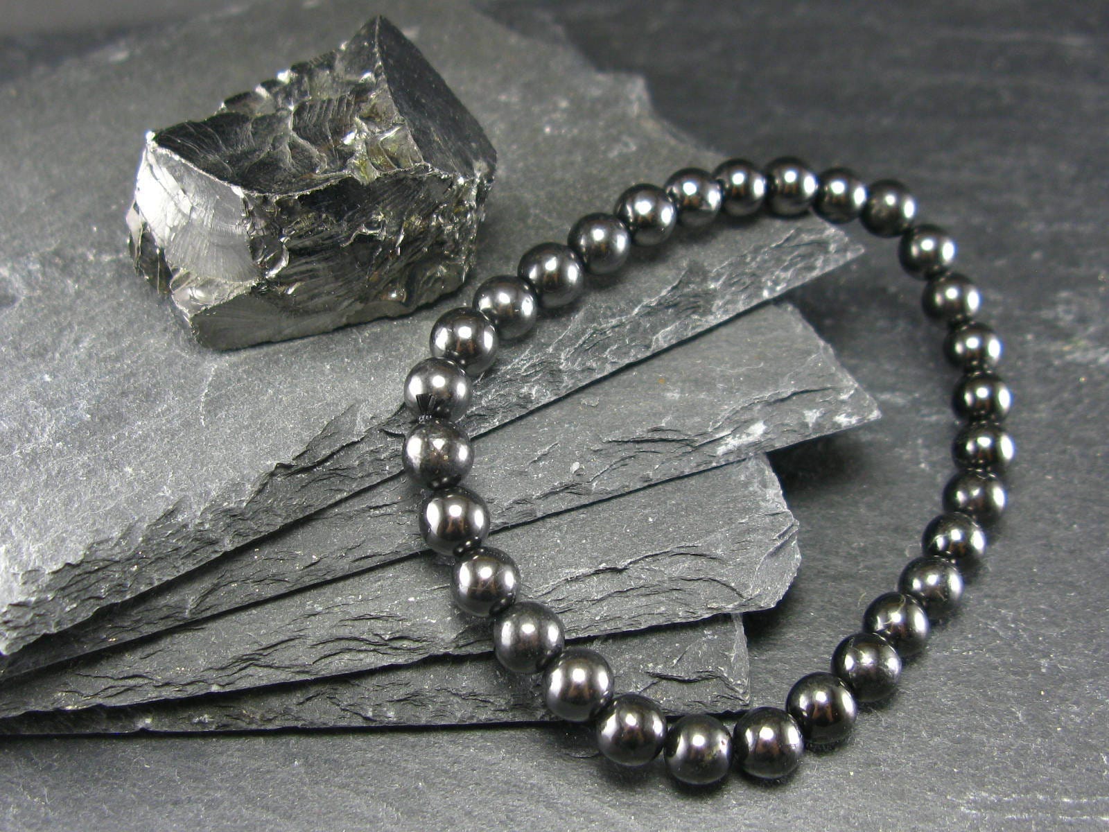 Shungite Genuine Bracelet ~ 7 Inches  ~ 6mm Round Beads