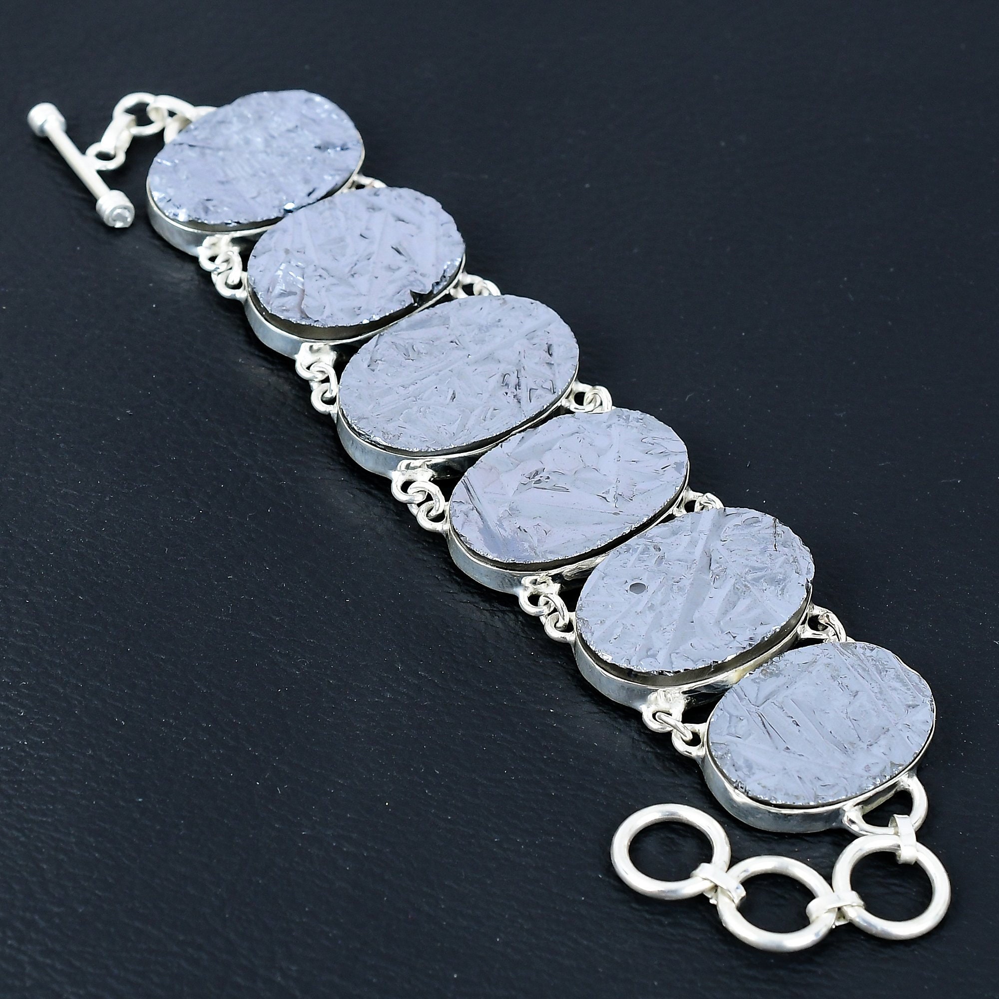 Handmade Shungite Bracelet: 925 Sterling Silver Adjustable Chain