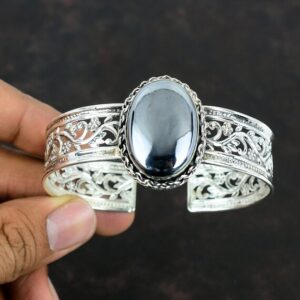 Handmade Shungite Bangle: 925 Sterling Silver Adjustable Cuff Bracelet