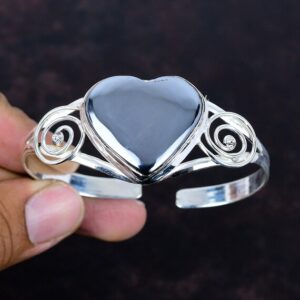 Handmade Shungite Cuff Bracelet: 925 Sterling Silver Adjustable Bangle