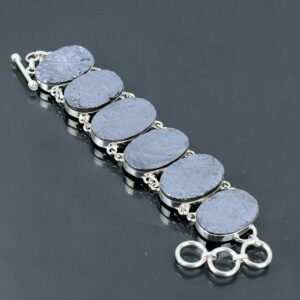 Handmade Shungite Rough Bracelet: 925 Sterling Silver Adjustable Gemstone Jewelry