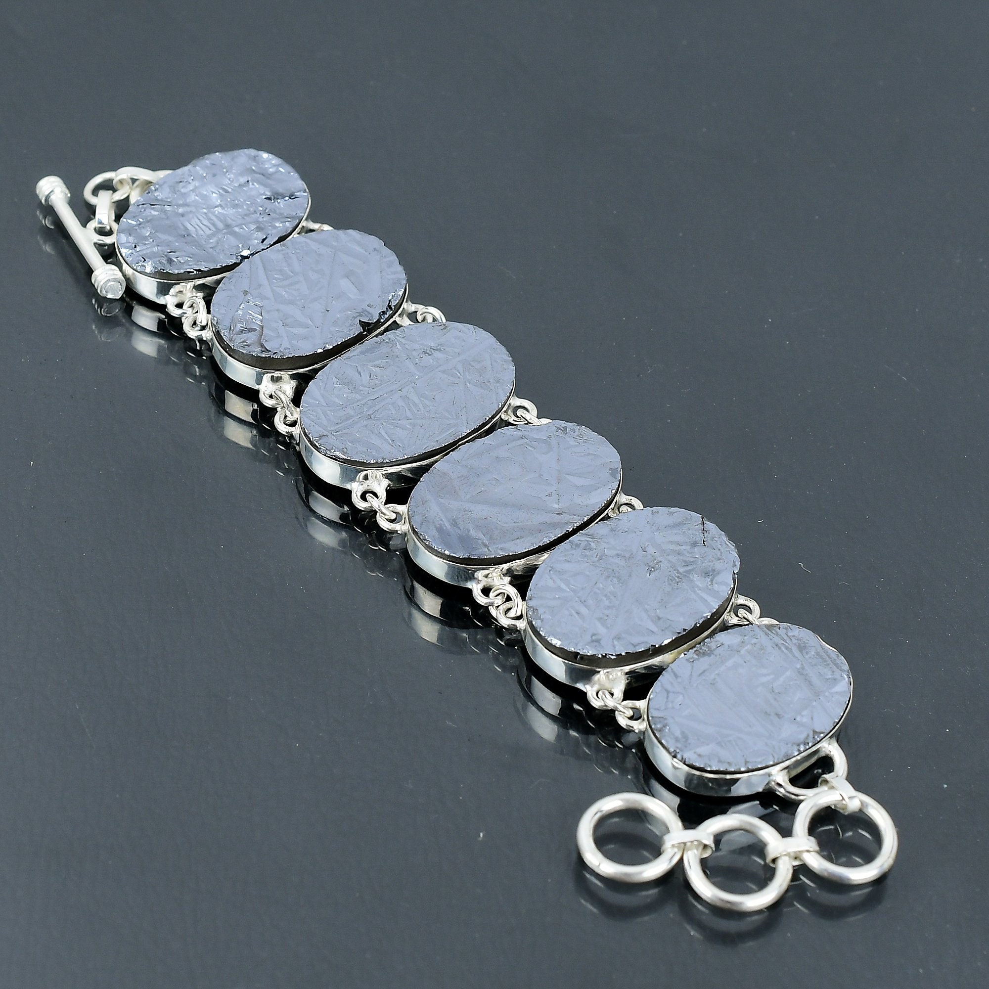 Handmade Shungite Rough Bracelet: 925 Sterling Silver Adjustable Gemstone Jewelry Handmade Shungite Rough Bracelet: 925 Sterling Silver Adjustable Gemstone Jewelry