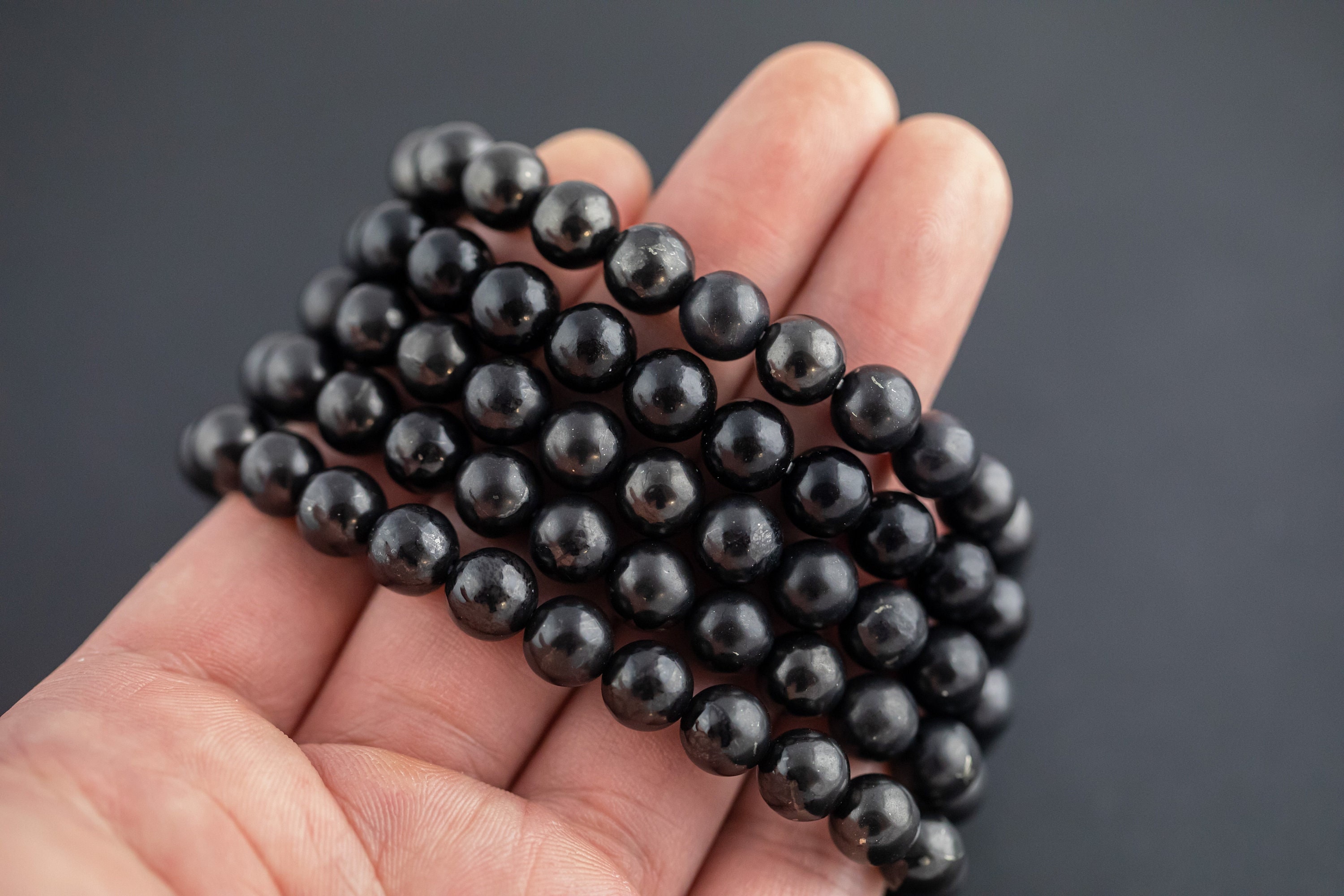 Natural Shungite Bracelet Round Size 6mm And 8mm- Handmade In Usa Natural Gemstone Crystal Bracelets - Handmade Jewelry - Approx. 7"