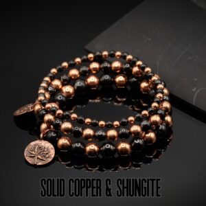 Pure Raw Copper + Shungite (russia) Your Choice 4mm, 6mm, 8mm Or 10mm Stretch Bracelet, Anklet Custom Fit, Petrovsky, Lotus Charm Option