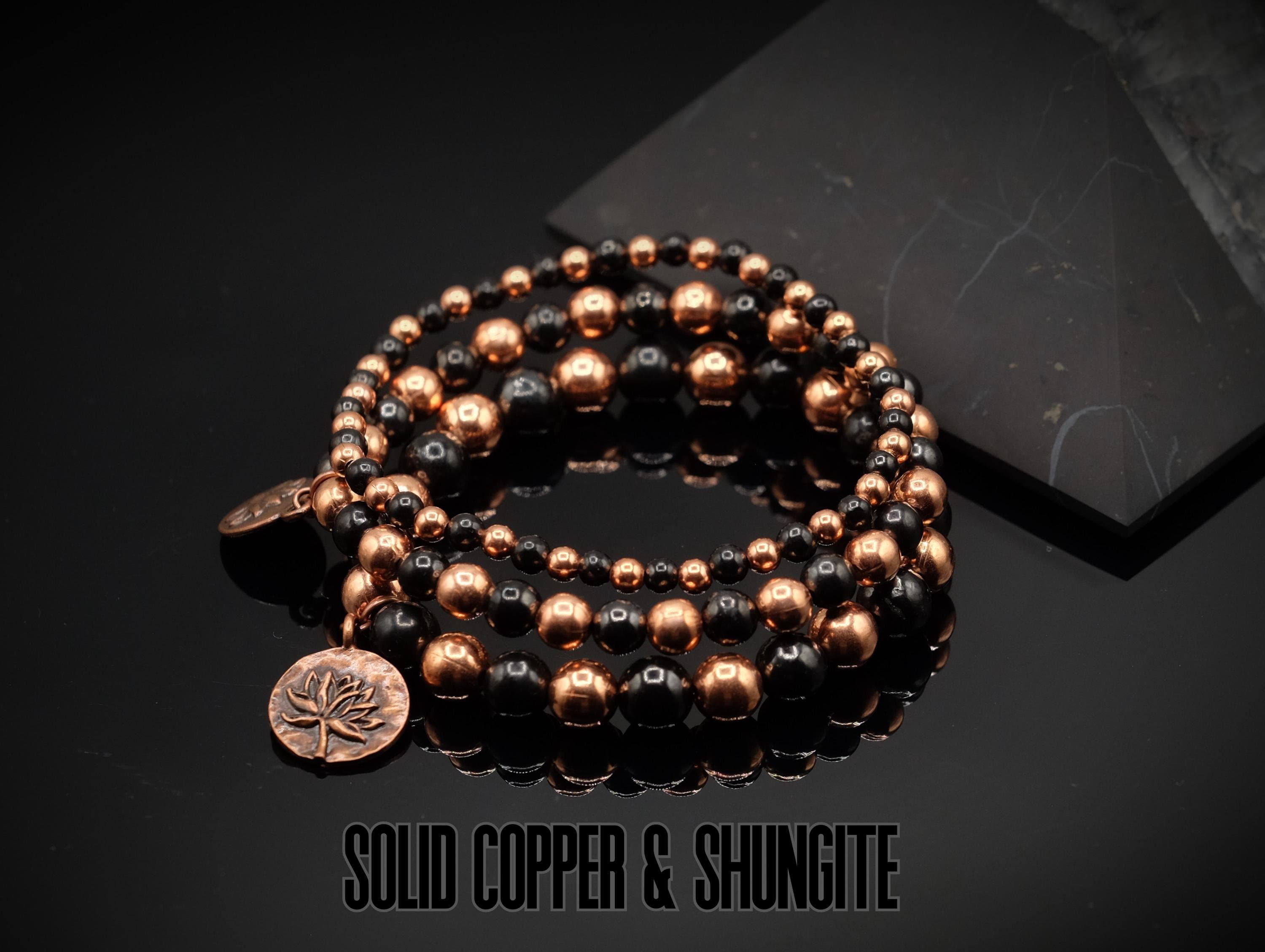 Pure Raw Copper + Shungite  (russia) Your Choice 4mm, 6mm, 8mm Or 10mm Stretch Bracelet, Anklet Custom Fit, Petrovsky, Lotus Charm Option