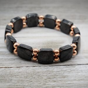 Shungite Square And Double Round 6mm Copper Bead Bracelets