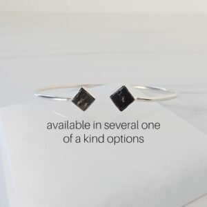 Shungite Bracelet Sterling Silver • 925 Flexible Gemstone Bangles •  EMF Protective Stone • Raw Stone Jewelry • Gift for Crystal Lover