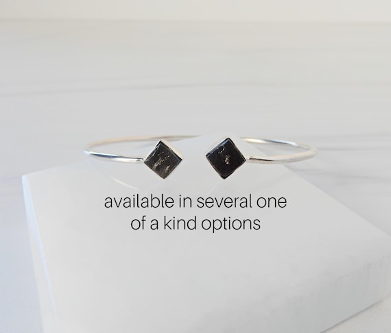 Shungite Bracelet Sterling Silver • 925 Flexible Gemstone Bangles •  Emf Protective Stone • Raw Stone Jewelry • Gift For Crystal Lover