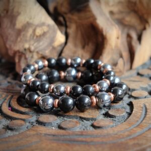 Shungite + Tera Hertz + Copper 6mm, 8mm, 10mm Healing Stretch Bracelet Anti-stress Emf Protection Petrovsky Optional