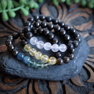 Shungite + Your Choice Gemstone Smooth Stretch Bead Bracelet 8mm