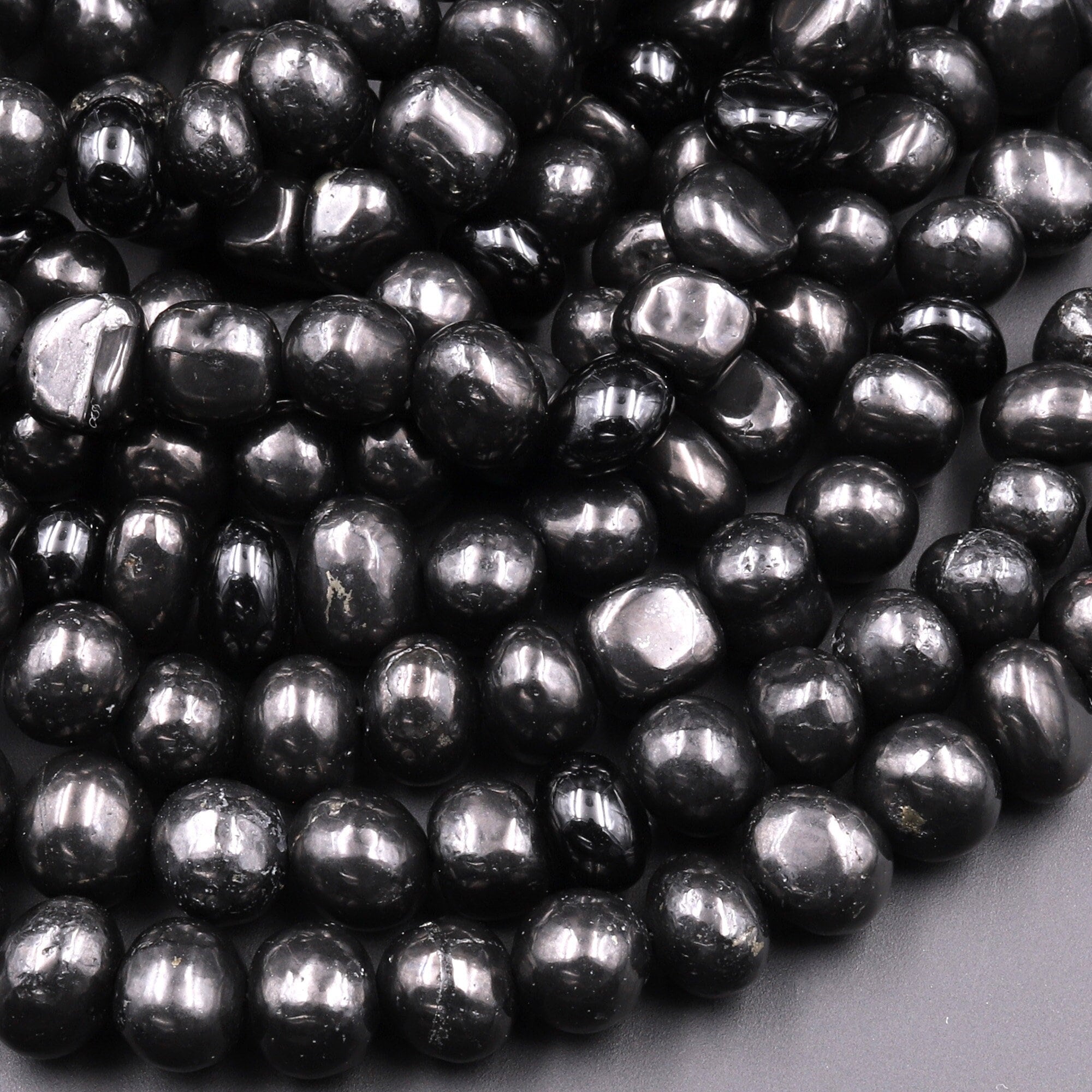 Genuine Natural Shungite Freeform Pebble Nugget Beads 6mm 8mm High Quality Black Lustrous Gemstone From Russia 15.5" Strand