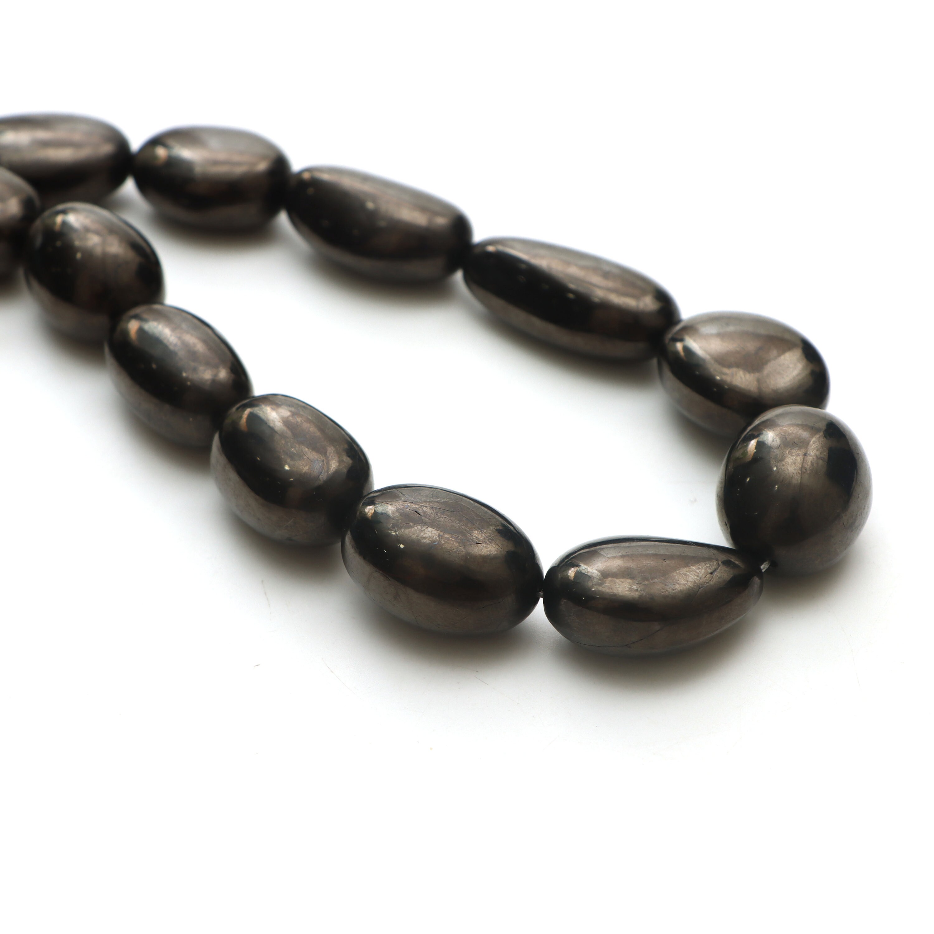 Shungite Smooth Tumble Beads, 15x19 Mm To 17x22 Mm, Shungite Jewelry Making Beads, Tumble Shape Shungite, 20 Inches Strand, Price Per Strand