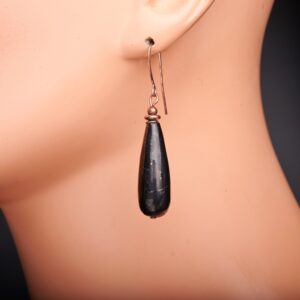 30mm Genuine E Russian Karelian Black Shungite Teardrop Raw Copper Earrings
