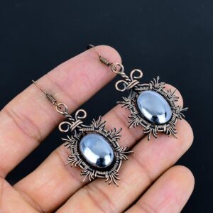 Shungite Earrings Copper Wire Wrapped Earrings Shungite Gemstone Earrings Handmade Copper Jewelry Dangle Earrings Shungite Jewelry Gift