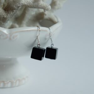 Shungite Cube 8mm Drop Dangle Sterling Silver Earrings EMF Protection Chakra Balancing Healing